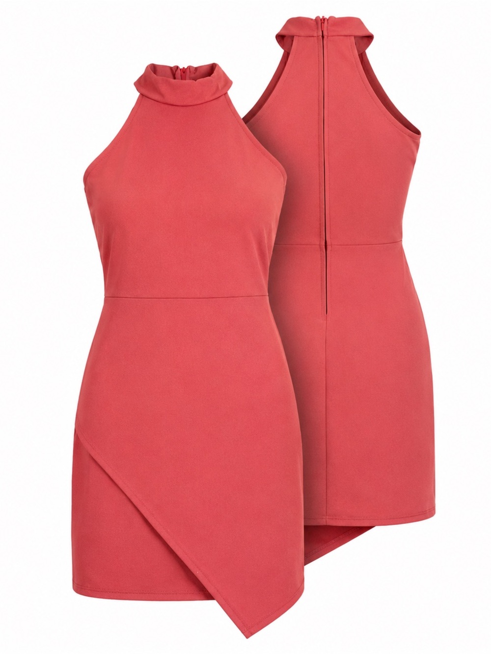 Windsor Coral Pink Halter Asymmetrical Mini Dress